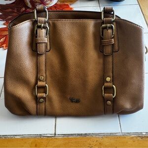 Matthew And Julian Camel Colored Hand Bag Zippered Multiple Compartments